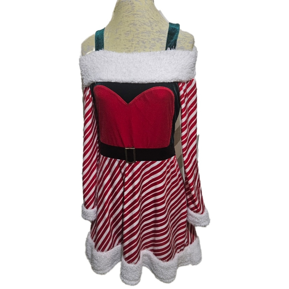 Mrs. Santa Claus Christmas dress, off shoulder, faux fur, No Boundaries,  Large